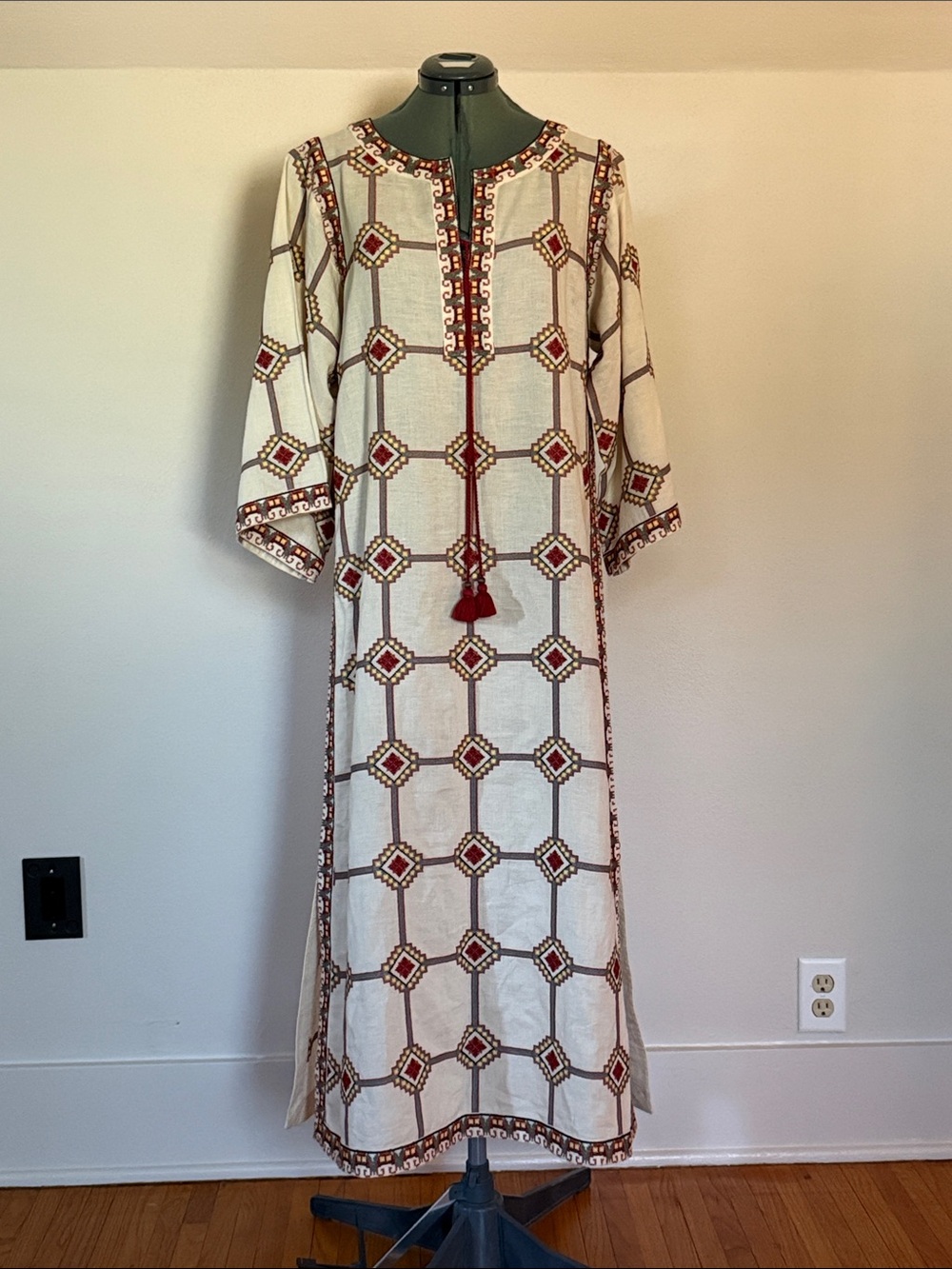 NWOT Tory Burch Med Geo Print Embroidered Tassel Maxi Caftan Swim Coverup $798
